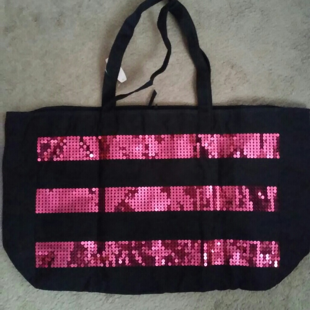 Victoria's Secret Black w/Pink Sequin Weekend Bag - Picture 2 of 2